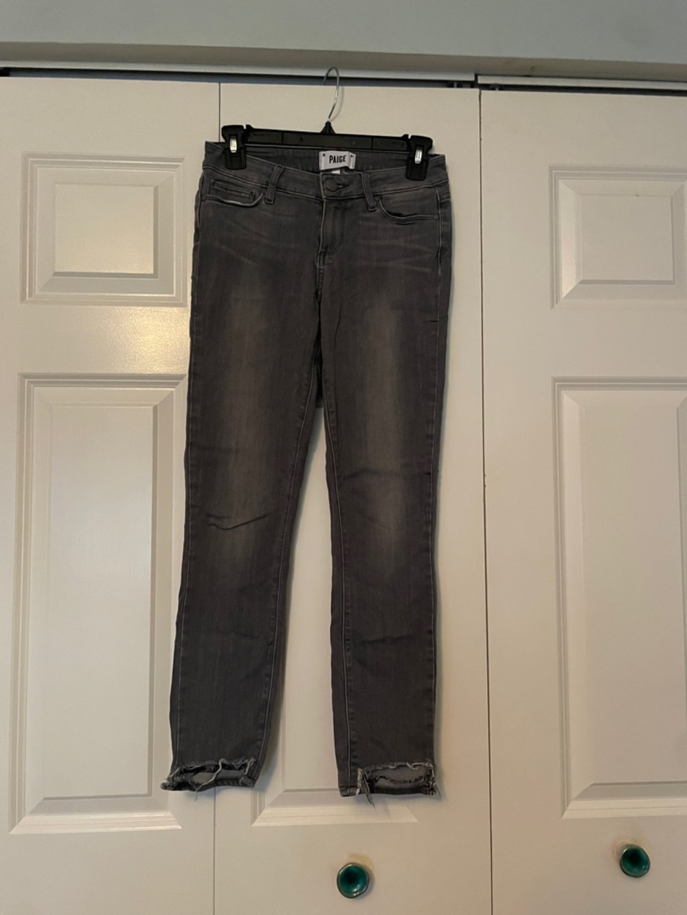 PAIGE Women's Gray Slim Straight Jeans
